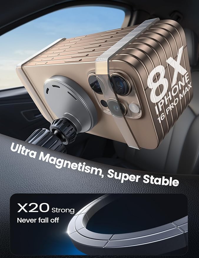 Lamicall 15W for MagSafe Car Mount Charger - [20X Strong Magnets] Wireless Car Phone Holder Charger, Magnetic Phone Holders for Car Vent Dash Accessories for Women Men for iPhone 17 Air Pro Max Silver