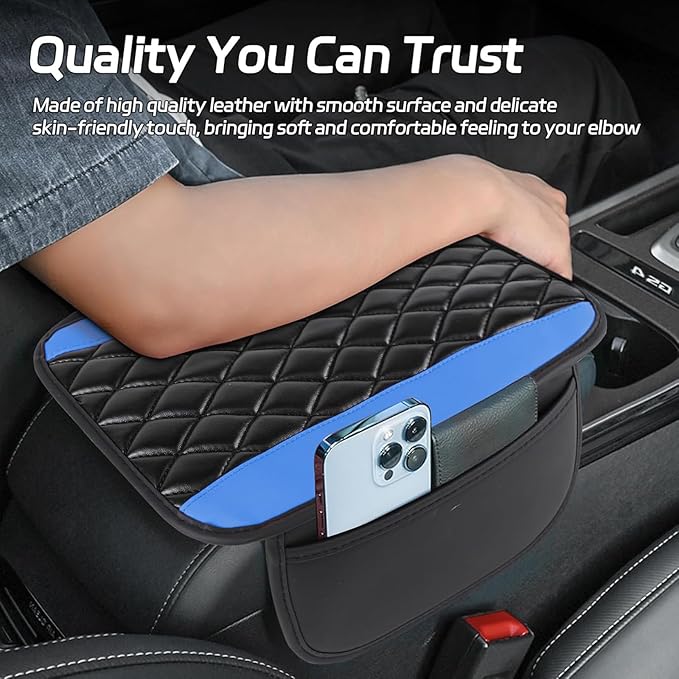 Car Center Console Cover for Acura MDX 2022 2023 2024, Memory Foam Arm Rest Cover Pad Comfortable Waterproof Armrest Cushion with 2 Storage Bags Universal Accessories,D/Blue