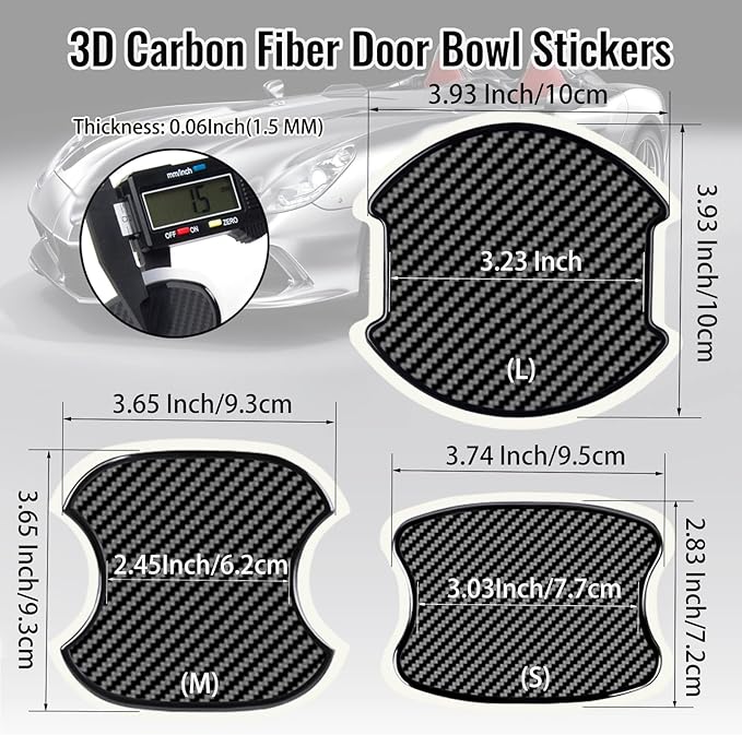 Worcas TPU Carbon Fiber Like Car Door Handle Cup Protective Sticker Auto Door Paint Guard Car Door Cup Scratch Protection Films Universal Door Handle Cups Protective Pad (L-4PCS)