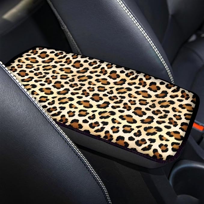 Horeset Leopard Print Auto Center Console Arm Rest Pad Universal Fit Car Armrest Cover Cushion Fit Most Vehicle