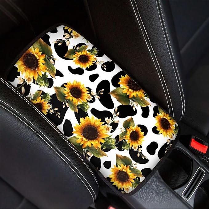 Mintutlipy Universal Car Center Console Covers Cow Sunflower Soft Car Armrest Cushion Wear Resistant Armrest Protector Easy to Install