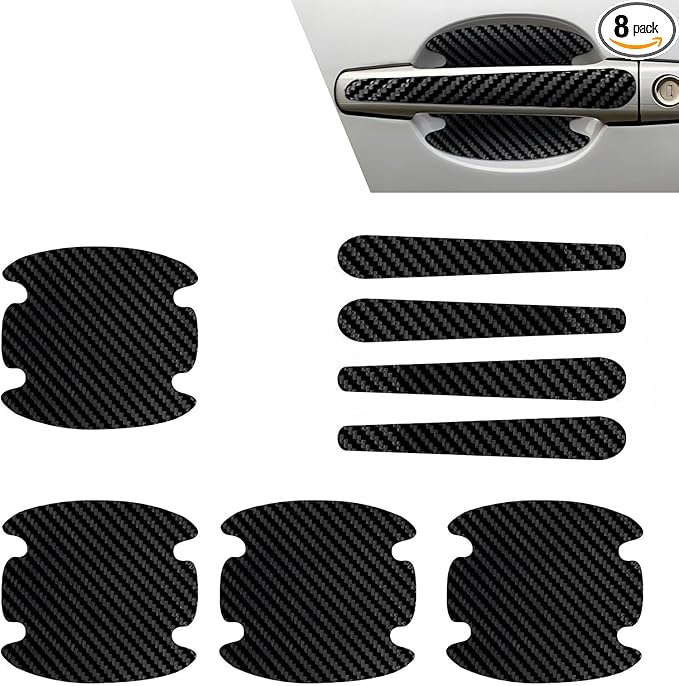 8 PCS Car Door Handle Protectors, Self-Adhesive Auto Doors Handle Cover Guard Protective Film, Scratch Car Door Handles Bowl Sticker, Universal for Most Cars, Trucks, SUVs (Carbon Fiber)