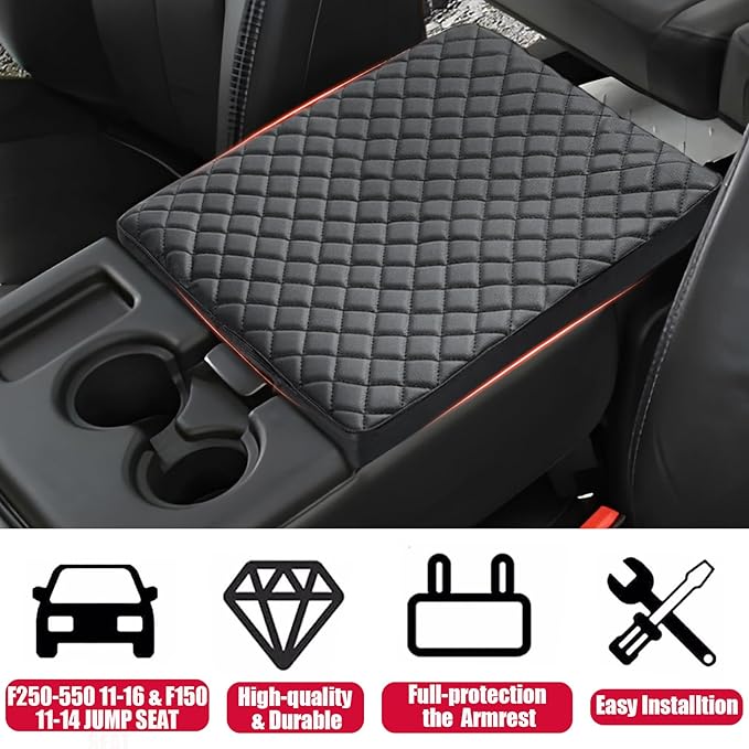Center Console Cover for Ford F250 F350 F450 Super Duty 2011-2016/ F150 2011-2014 with Jump Seat, Scratch Resistance Armrest Cover Interior Accessories (Jump Seat Only)