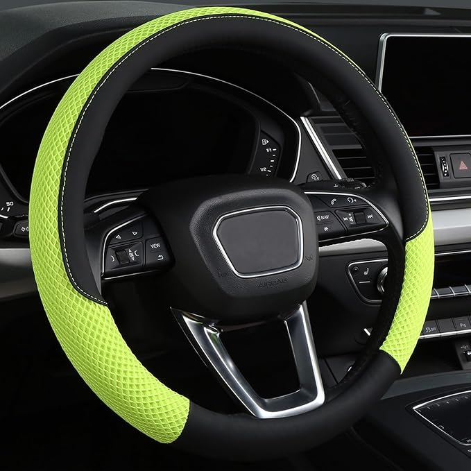 Cxtiy Premium Ice Silk Steering Wheel Cover - Soft, Breathable, and Anti-Slip for Ultimate Comfort and Style Universal Fit Most of Cars SUV Auto Vehicle (C-Green)