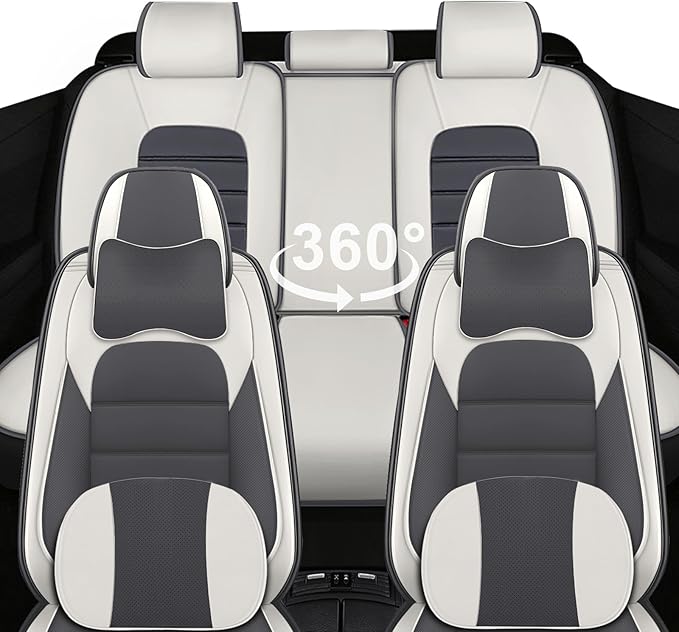 AREKA 5 Car Seat Covers for Honda Accord 2003-2026 Breathable Leather,Waterproof Car Seat Protectors with Comfort Headrest Pillows,Automotive Vehicle Cushion with Storage Pockets (Luxury,Gray)