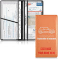 Custom Car Registration and Insurance Card Holder Personalized Leather Glove Box Organize Men Women Wallet Accessories Case for Cards, Essential Document Driver License Orange