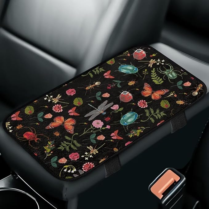 Bulopur Dragonfly Butterfly Car Center Console Cushion Pad Protect from Pet Claws Car Center Console Cover Flannel Auto Console Armrest Cover Universal Armrest Cover Pad