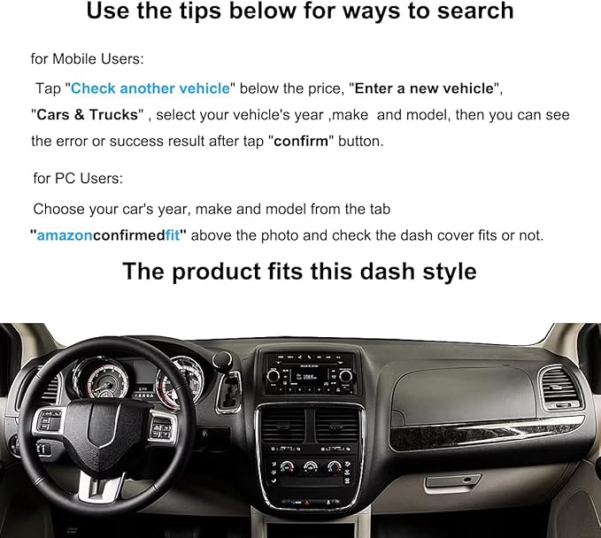 Dash Cover Mat Custom Fit for Dodge Grand Caravan/Ram C/V Tradesman/Chrysler Town Country,Dashboard Cover Carpet Pad Cap Protector Without Headlight Sensor (Dark Gray) Y08