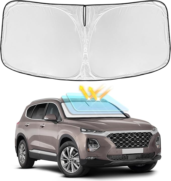 for Hyundai Santa Fe 2019-2023 Windshield Sun Shade - 4 Layers Car Sunshades for Front Windows Shade Cover Custom Fit Santa Fe Sun Visor 240T Retractable Shade Blocks UV Rays Car Accessories