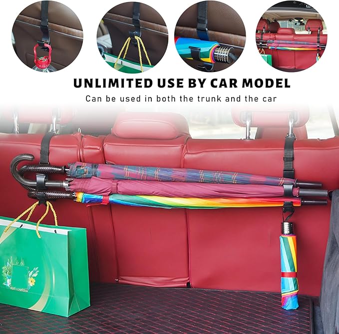2 PCS Adjustable Car Seat Headrest Hook, Automotive Seat Back Storage Hanging Purse Hook, Durable Backseat Hanger Organizer for Umbrella Bag Coat, Universal Car Accessories
