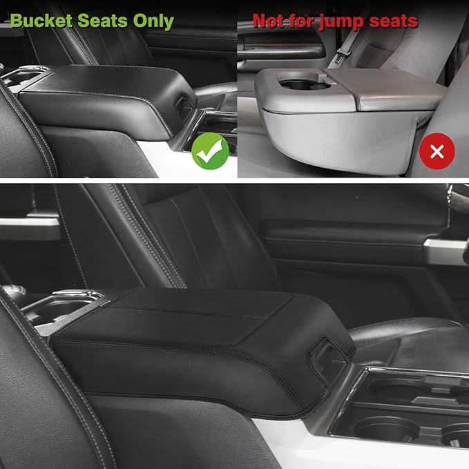 Muslogy Center Console Armrest Cover Compatible with Ford F150 2015-2020&F250 F350 F450 2017-2022&Expedition 2018-2024 Comfort Elbow Pad Arm Rest Cushion Vegan Leather Regular Thick (Bucket Seat ONLY)