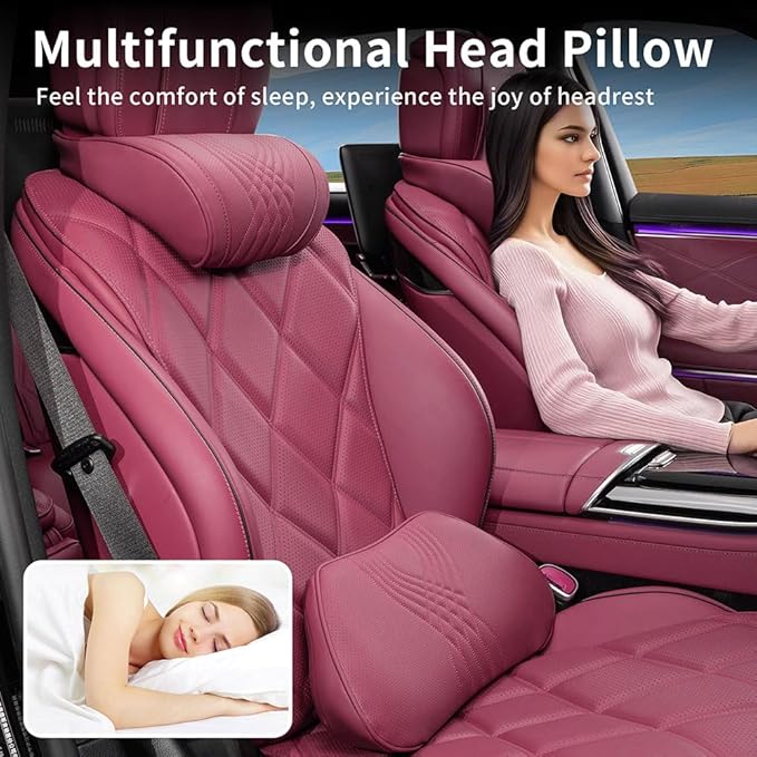 Dapucarin Lumbar Support Pillow for Car Seat, Office Chair Nappa Leather Memory Foam Lower Back Cushion for Back Pain Relief Improve Posture, Ergonomic Back Rest for Gaming Chair, Red, 1PC