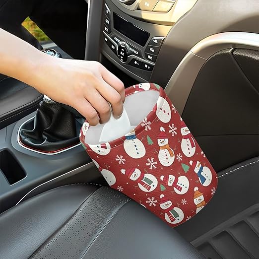 Christmas Snowman Car Trash Bag Waste Basket with Adjustable Buttons Collapsible Car Storage Bag Multipurpose Road Trip Essentials for Outdoor Activities