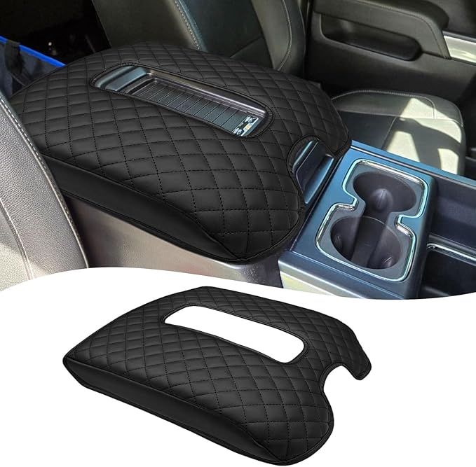 Xaido Center Console Armrest Cover for Chevy Silverado/GMC Sierra 2014-2018 & Tahoe/Suburban/Yukon 2015-2020, Bucket Seat Console Leather Protective Cover, Black