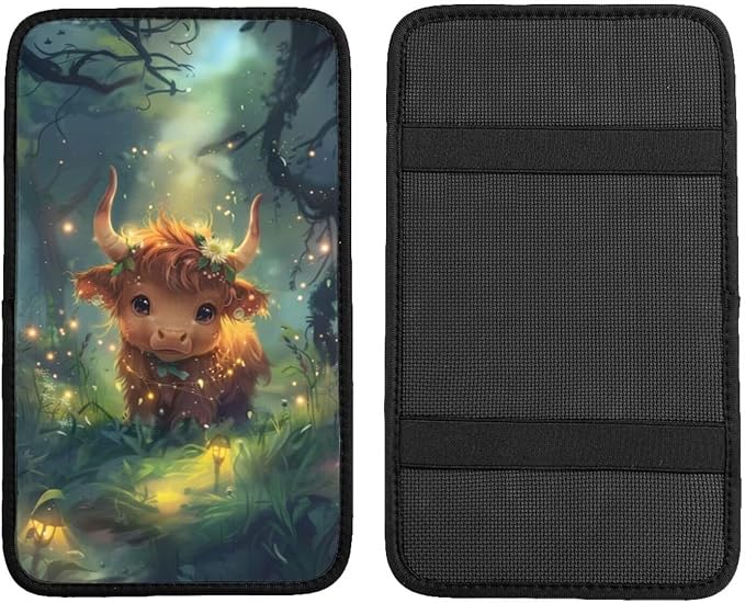 Center Console Cover Cute Cow Armrest Box Protective Pad Arm Rest Box Lid Cushion Lovely Animal Blue Car Accessories Fit for Most Cars Sedans Vans Truck Vehicles, SUVs
