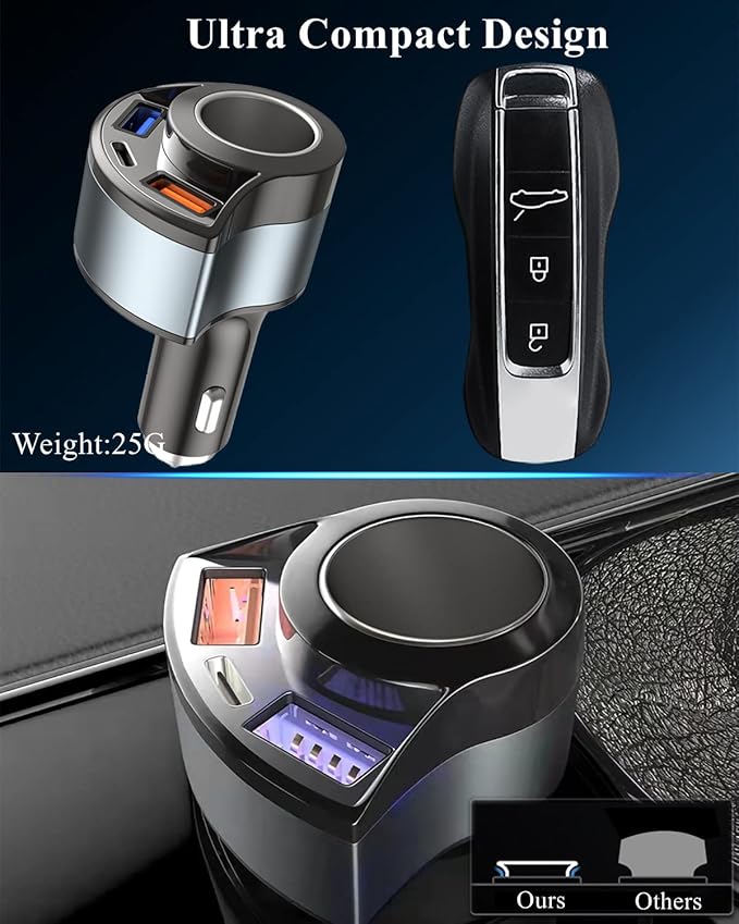 [4IN1&QC3.0] Cigarette Lighter Splitter Adapter, Car USB Charger Adapter Multi Port, 12V-24V Car Adapter Compatible with iPhone 16 Pro Max/15/14/13/12/11/XS/XR/8/7,Samsung S10/20/21/Plus, Dash Cam etc