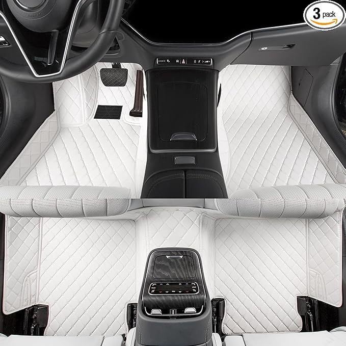 Floor Mats for Cars, All-Weather Mats, Waterproof Trim-to Fit Automotive Floor Mats for 99.9% Cars Sedan Trucks SUV, Custom Floor Liner Car Accessories (White)