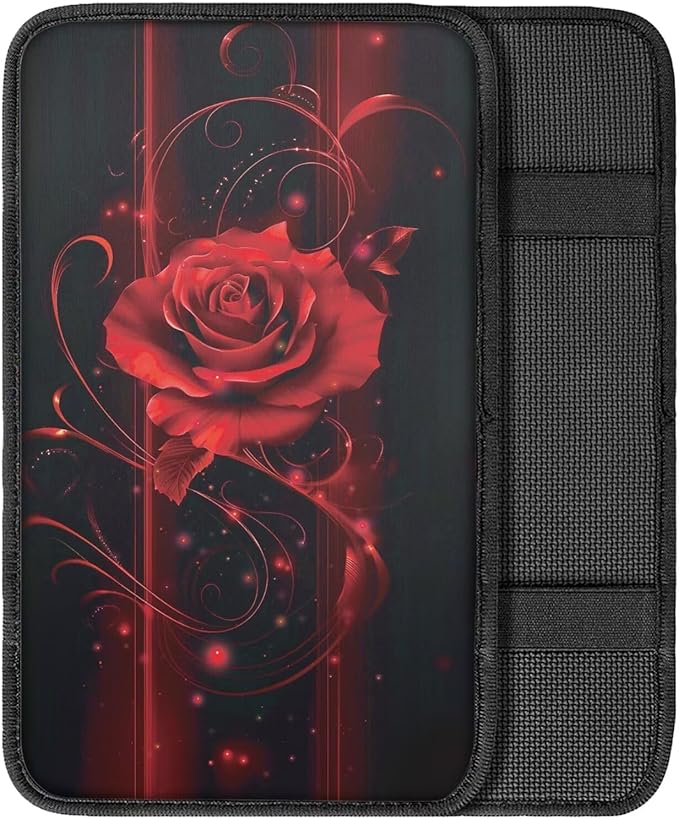 Mintutlipy 3D Red Rose Car Center Console Cover Car Storage Box Mat Car Decoration Universal 12.3×7.5 Inches Armrest Protector for Most Cars