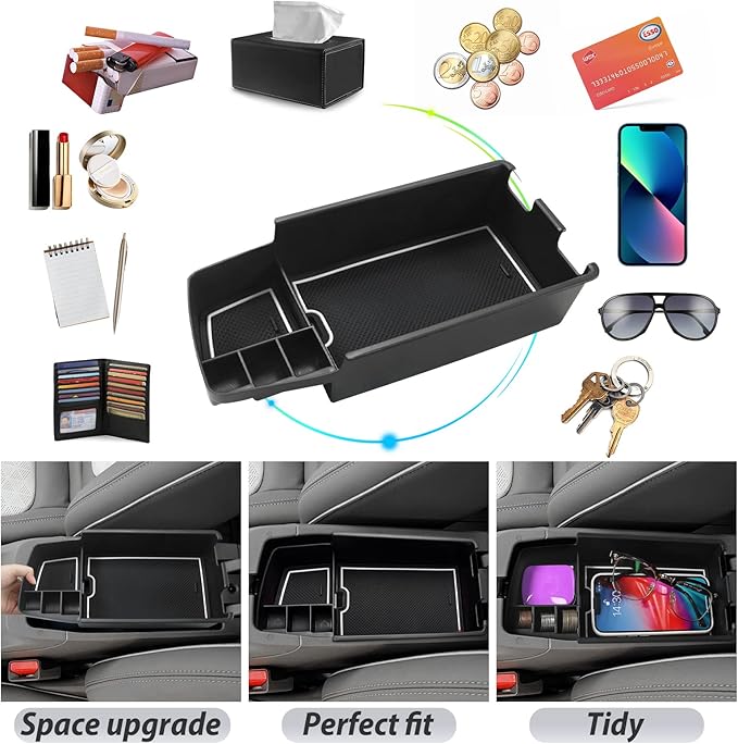 SKTU Update 2022 2023 Chevy Bolt EV EUV Center Console Organizer Insert ABS Black Materials Tray Secondary Storage Box Latest Chevy Bolt EUV 2023 Accessories with Coin and Sunglasses Holder (White)