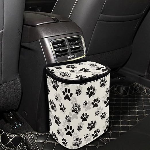 Dog Paw Print Car Rubbish Storage Reusable Car Trash Can for SUVs Vans, Cars Trash Bag Bin Hanging Automotive Sedan Garbage Cans Leak Proof Vehicle Trash Can