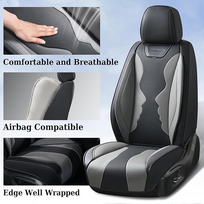 Coverado Car Seat Covers Full Set, Seat Covers for Cars, Front Seat Covers and Back Seat Cover Waterproof Leather Automotive Seat Cover, Universal Car Interior Protectors Cushion for Most Cars