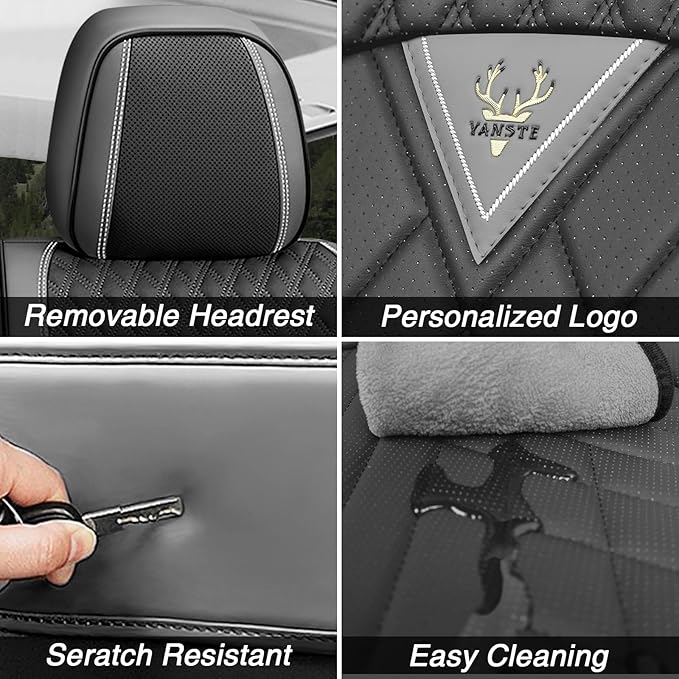 BYXN Car Seat Covers for Jeep Wrangler 2000-2026,Breathable Nappa Leather Car Seat Protector,Front Seat Cover with Pillow Automotive Seat Cushion with Airbag Compatible(Front Seats,Gray-Black)