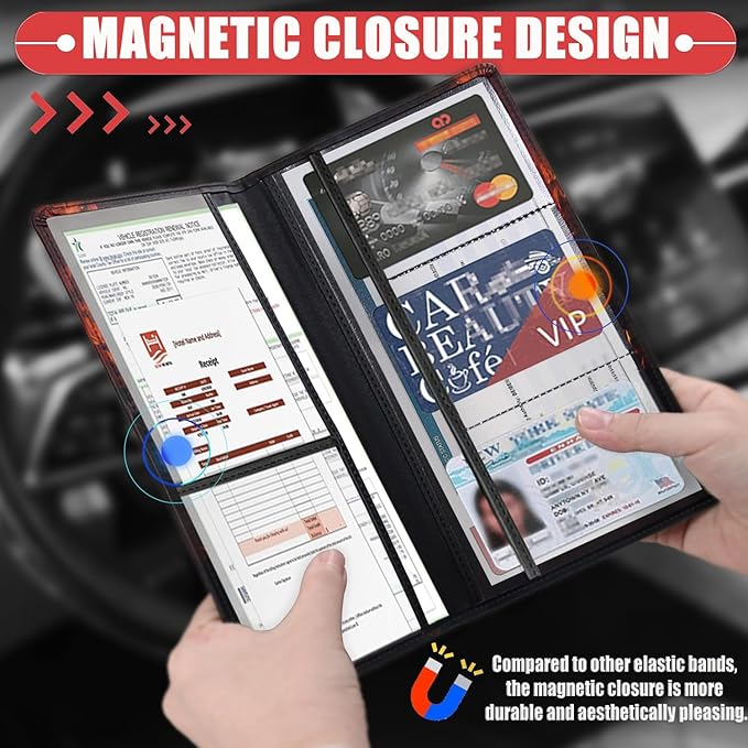 Car Document Holder with Magnetic Shut, Car Registration & Insurance Card Holder, PU Leather Glove Box Organizer Vehicle Accessories Driver License for Women/Men, Phoenix Bird Risen From the Ashes