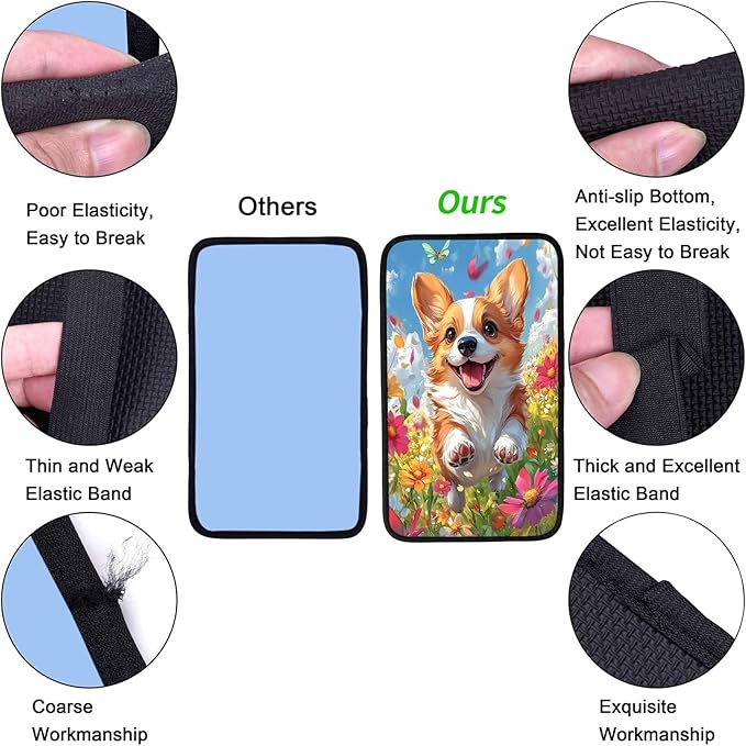 JANENFNA Car Armrest Cover Pads Universal Fashion Cute Auto Center Console Armrest Cover Pad with 2PCS Car Coasters Soft Waterproof Car Armrest Seat Protector for Women,Cute Puppy