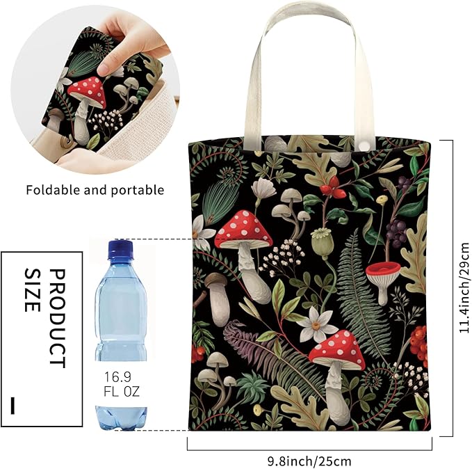 Cute Car Trash Can, Hanging Canvas Car Back Seat Organizer and Storage Bag, Funny Car Trash Bag for Travelling, Outdoor Cute Boho Mushroom