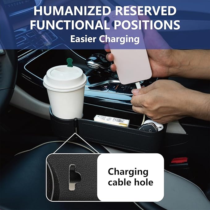 LELOYMO Car Seat Gap Filler Organizer,2 Pack Car Leather Cup Holder Gap Bag,Car Seat Storage Box with Cup Holder Expander,Car Organizer Front Seat for Holding Phone, Glasses, Keys, Cards (Black)