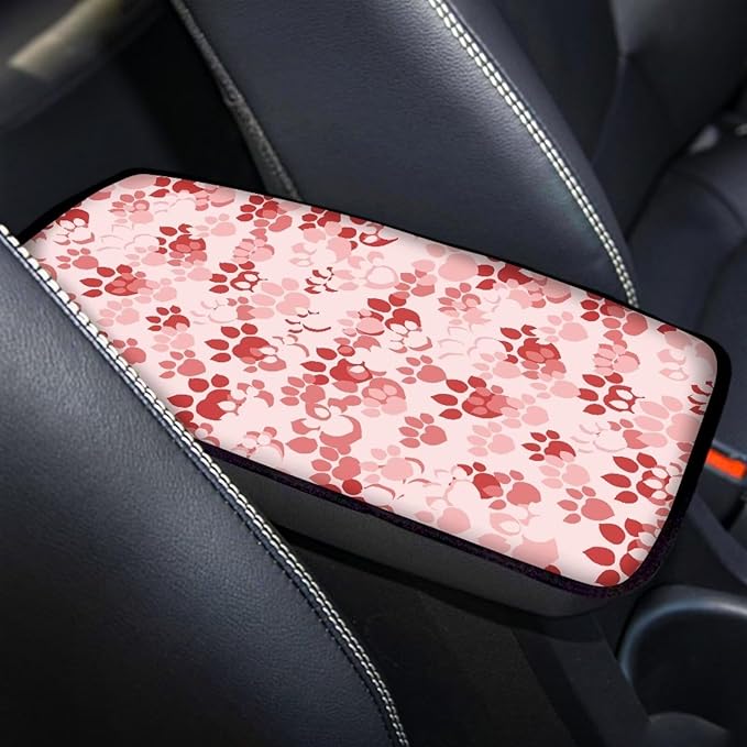 Pink Dog Paw Center Console Cover Protect from Pet Claws Universal Armrest Cover Pad Easy to Install 12.3 x 7.5 Inch Universal Car Interior Accessories Decoration
