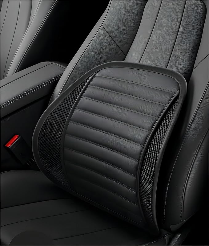 Premium Car Interior Back Support - Versatile Lumbar Cushion for Driver Seat with Breathable Fabric and Adjustable Strap. (1, Black)