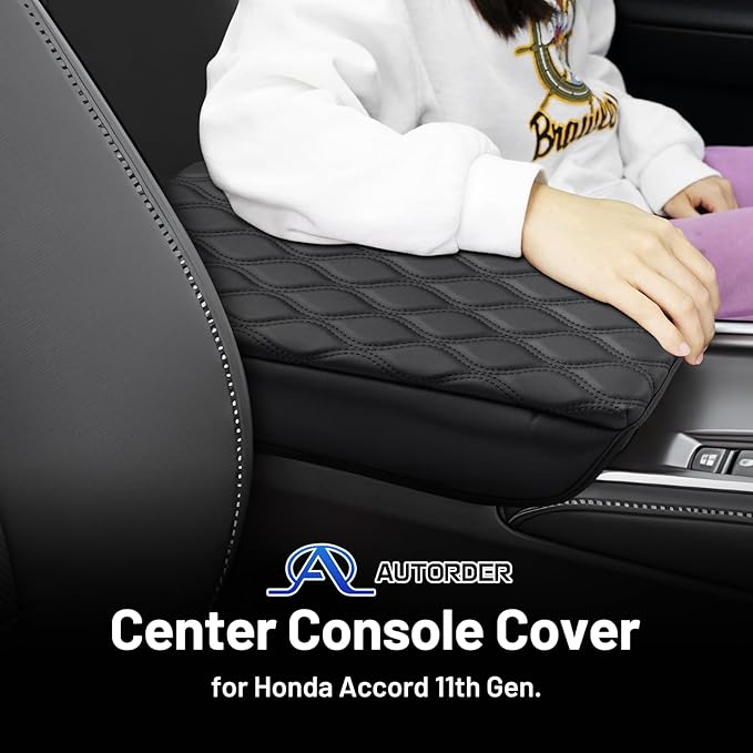 Autorder Center Console Cover for 2023-2025 2026 Honda Accord Accessories Armrest Cushion Cover Nappa Leather Middle Console Covers Accord Console Cushion Pad Anti-Scratch