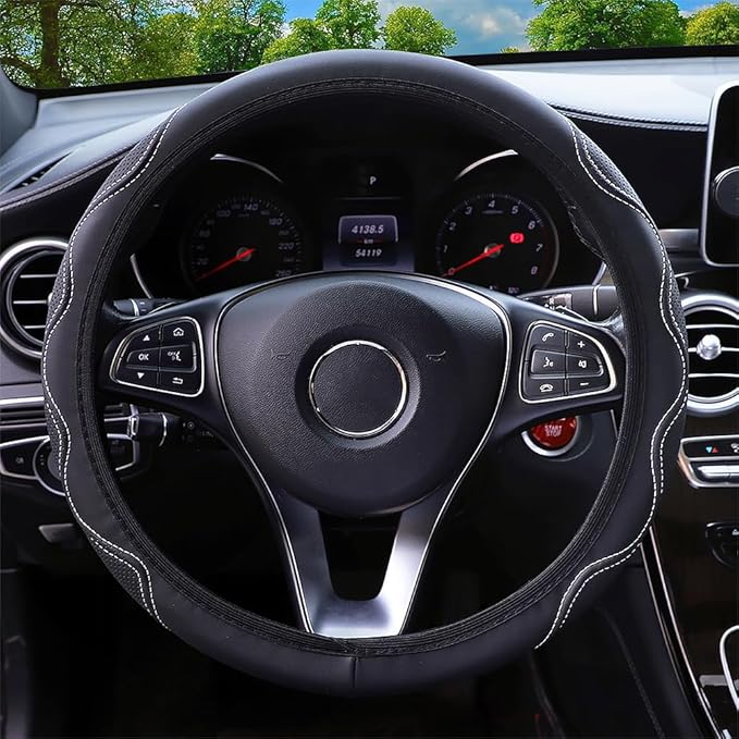 Elastic Stretch Steering Wheel Cover Universal 15 inch Steering Wheel Covers Soft Microfiber Leather Breathable Anti-Slip Durable Car Accessories Fit for Suvs, Vans, Trucks - White
