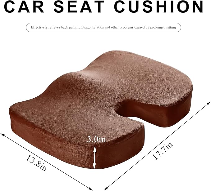 Car Seat Cushion, Memory Foam Cushion for Tailbone Pain & Sciatica Relief, Ergonomic Seat Cushion Comfortable Chair Relief Pillow for Car Office Wheelchair, car Accessories (Coffee)