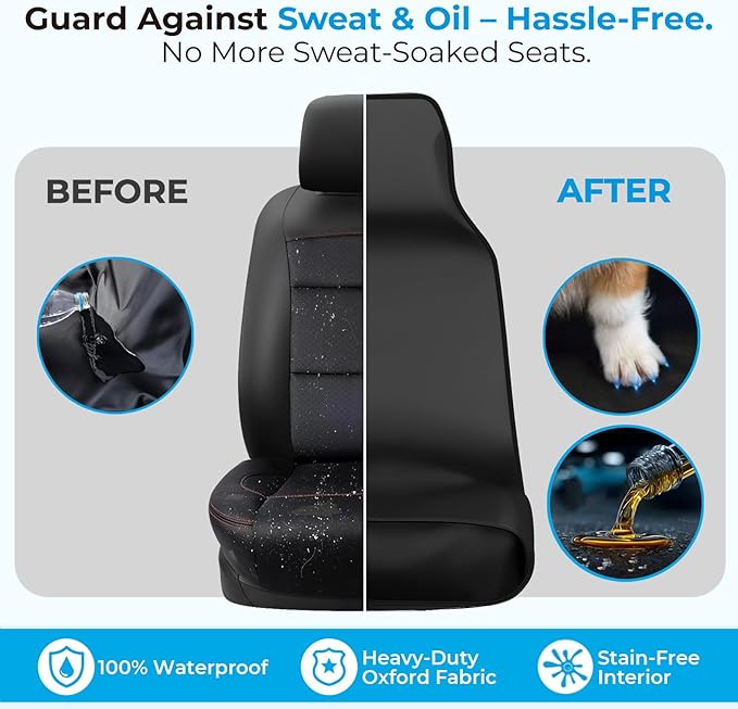 Xokaimeo Waterproof Front Car Seat Covers Black - Washable Front Car Seat Protectors with Anti Slip Bottom - Durable Auto Seat Cushions Universal Fit for Vehicles Cars SUV Trucks