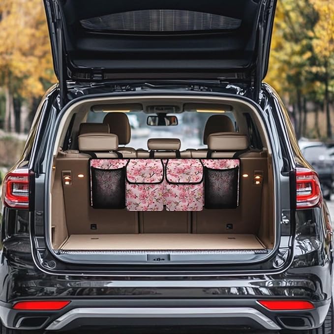 Cherry Blossom Car Trunk Organizer SUV Accessories, Hummingbird Car Organizer Decorations Adjustable Space-Saving Car Organization for SUV/MPV/Truck/Sedan, Your Trunk to Look Organized and Nice