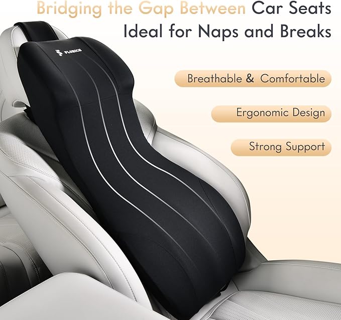 FLORICH Memory Foam Car Lumbar Support with Headrest Pillow 2-in-1 Car Seat Headrest & Lumbar Cushion Ergonomic Back Support Pillow Seat Cushion for Car Seat Driving Neck Back Pain Relief, Black