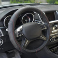Motor Trend GripDrive Faux Black Leather Steering Wheel Cover for Car Truck Van SUV, Standard 15 inch Size, Red Accent Stitched Car Steering Wheel Cover Vehicle & Auto Accessories