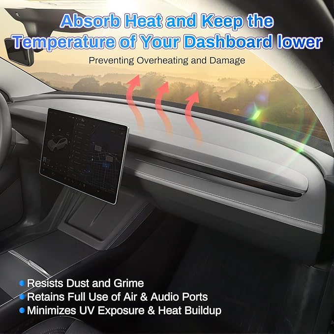 Dashboard Cover for Tesla Model Y Juniper 2026 2025, Non-Slip Silicone Dash Cover, Soft Anti-Glare Sunshade Pad Mat, UV-Proof Dash Surface Protector Covers, Interior Auto Accessories, Gray