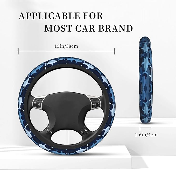 Neoprene Steering Wheel Cover Cute Shark Print Car Steering Wheel Cover Universal Fit for Most Cars