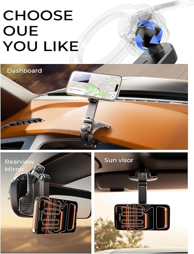 LISEN for iPhone 17 Air for Magsafe 360 Degree Car Phone Holder, Dashboard Holder, Magnetic Holders for Car Dash, Clip Cell Cars Holders for Your Rearview Mirror for iPhone 17 Pro Max 16 15 14 Kits