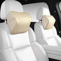 Quintor Genuine Leather Car Neck Pillow,Memory Foam Headrest Cushion, Ergonomic Cervical Support for Tesla Model 3/Y/X, Lexus, BMW- Breathable & All-Season Soft (2 PC)