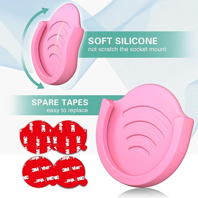 pop-tech Phone Grip Holder for Socket Users, 2 Pack Silicon Car Mount for Expanding Phone Stand with Strong 3M Adhesive Double Sided Tapes for Dashboard, Desk, Wall, Home, Office and More Pink