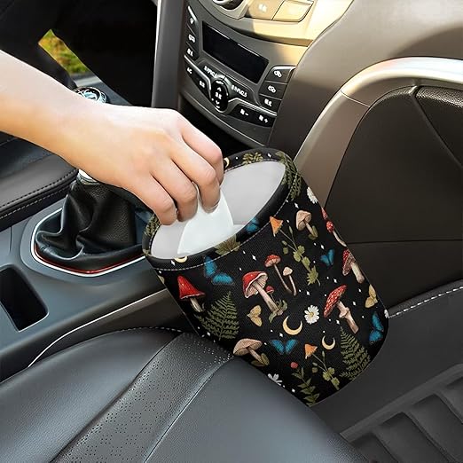 Brosoneto Mushroom Butterfly Car Trash Can Car Accessories Interior Garbage Bin Hanging Portable Dustbin Bin Waste Basket Collapsible