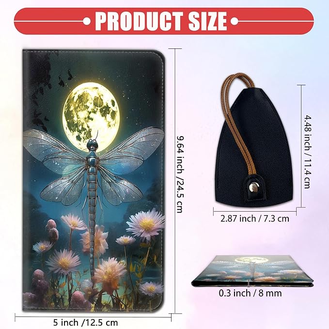 Car Document Holder with Magnetic Shut, Car Registration & Insurance Card Holder, Waterproof PU Leather Glove Box Organizer Vehicle Accessories Driver License for Women/Men, Dragonfly Moon