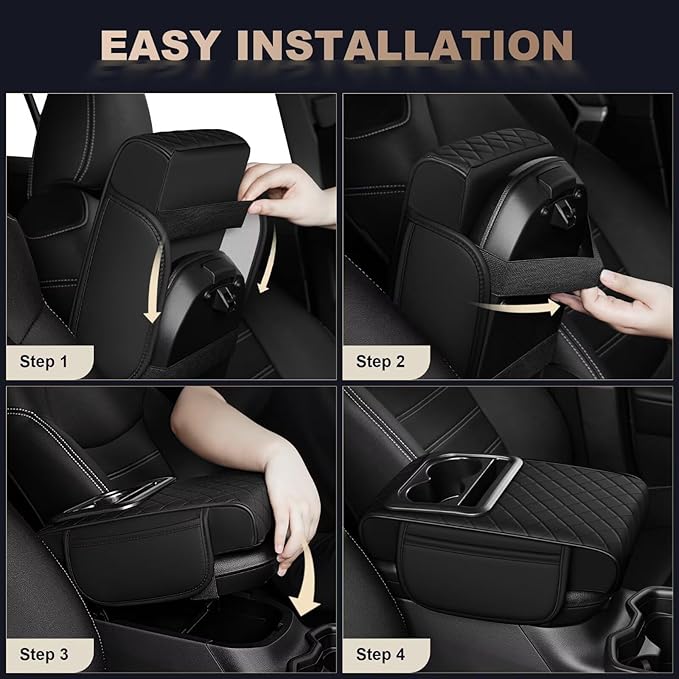 Center Console Cover Fit for Corolla Faux Leather Car Armrest Cushion with Storage Bags, Cup Holder ＆ Phone Storage Multifunctional Middle Console Cover(Black)