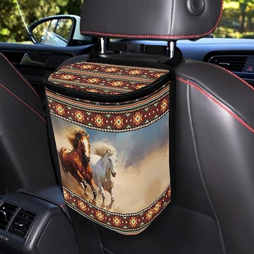 DISNIMO FWestern Horse Car Trash Can Bin Cute Car Garbage Can Leakproof Car Accessories Trash Bin Car Dustbin Organizer Container for Car Office Home