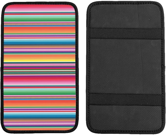 DORKEIXIA Mexican Blanket Serape Stripe Pattern Colorful Auto Center Console Armrest Pad Universal Car Center Console Cover Seat Box Cover for Sedan, Van, SUV, Truck Car Accessorie