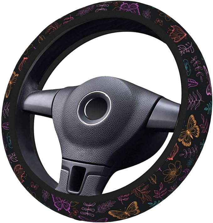 Butterfly Leaves Steering Wheel Cover for Women Men Girls, Car Accessories Decor Thickened Anti-Slip Auto Steering Wheel Covers Protector Universal Fit 15 Inch for Cars, Truck, SUV